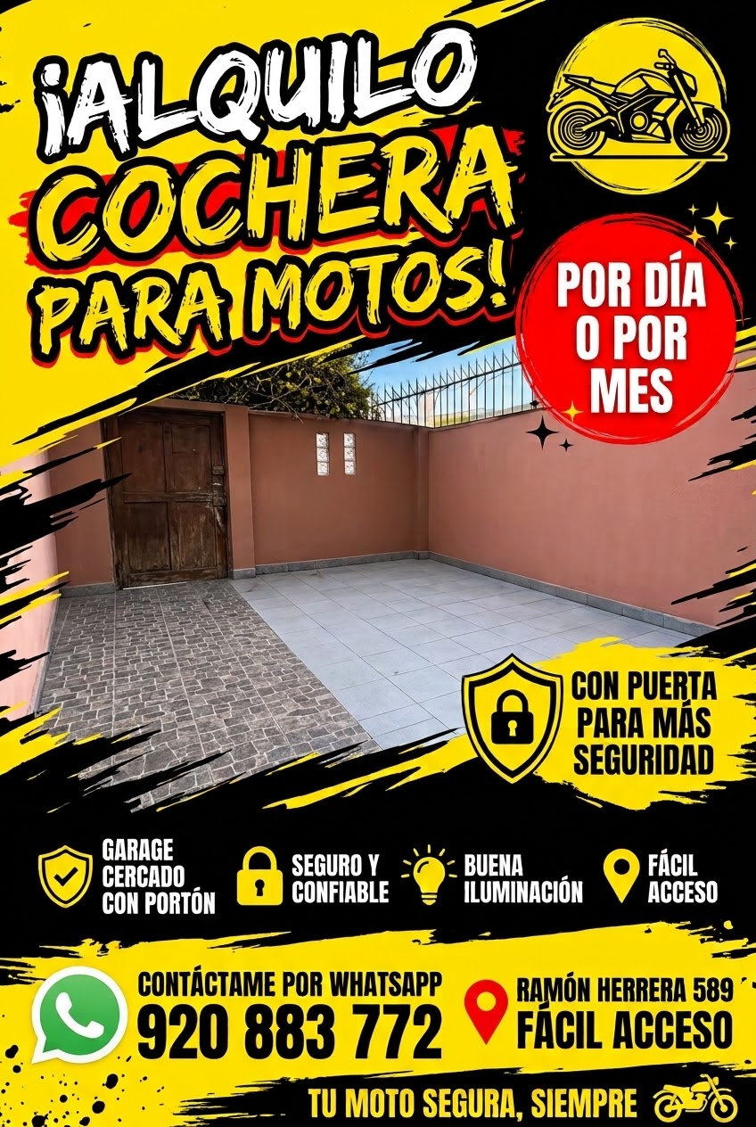 **🏍️ Título: Alquiler de cochera para motos en Lima – S/ 150 mensuales**